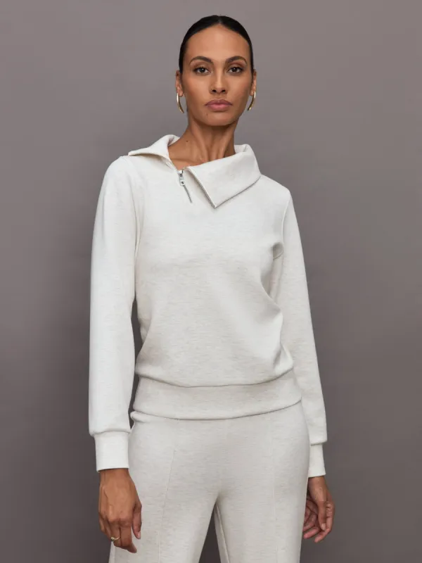 Half Zip Asymmetrical Pullover in Interlock - Moonbeam Heather sold by Carbon38