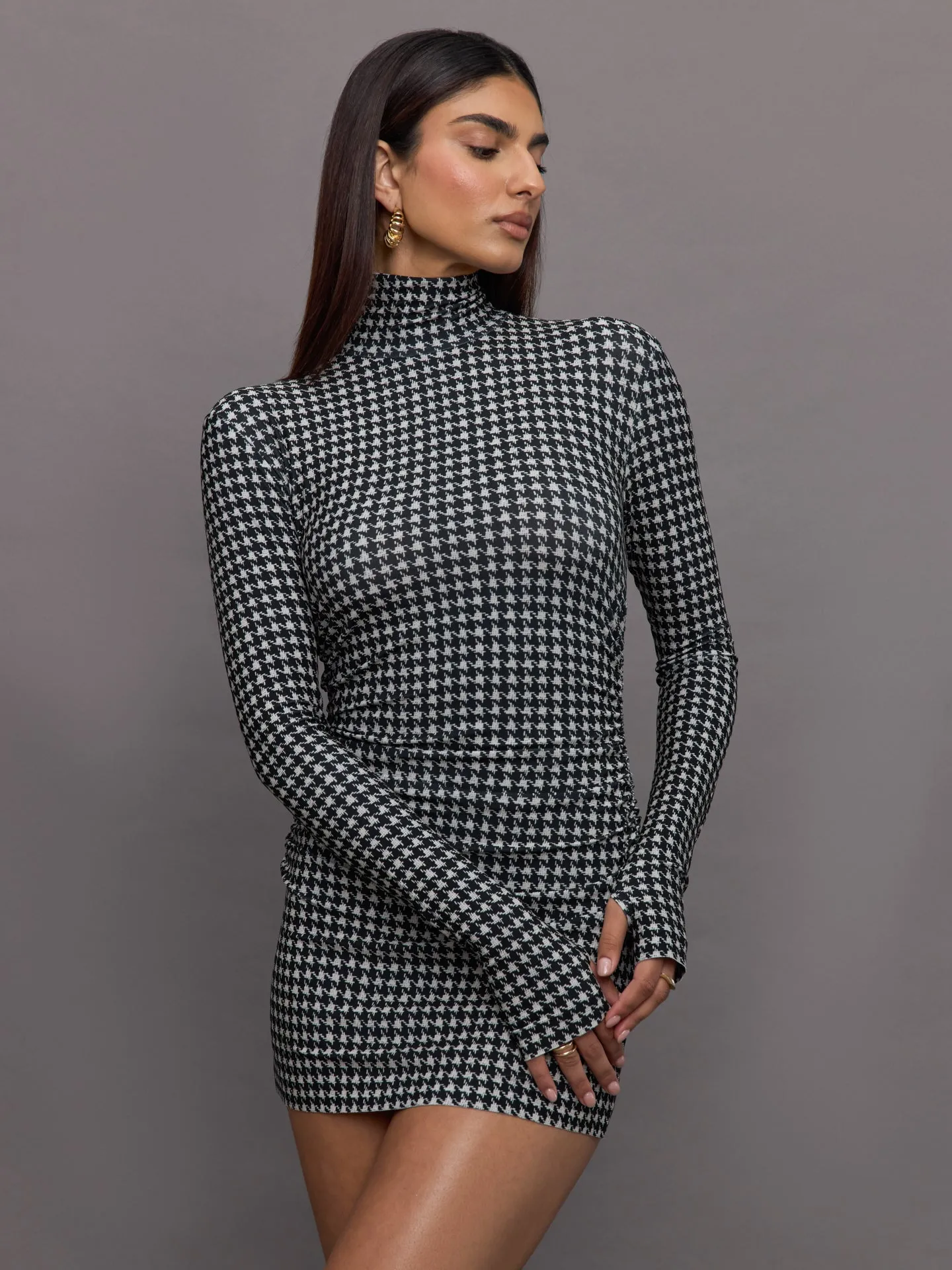 Long Sleeve Turtleneck Pickleball Dress - Large Houndstooth sold by Carbon38 product image thumbnail 3