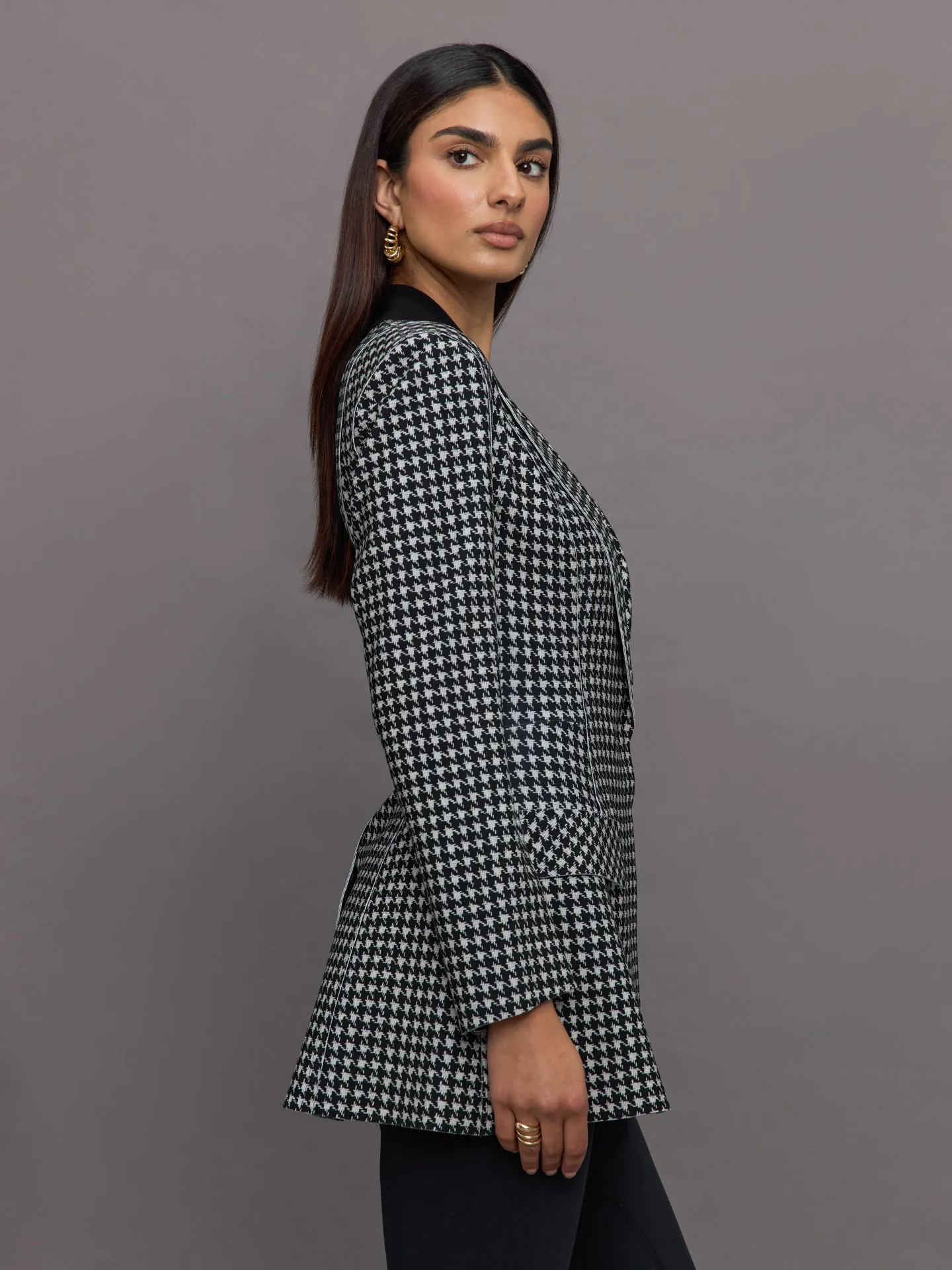 Single Breasted Boy Fit Riding Jacket - Large Houndstooth/ Black sold by Carbon38 product image thumbnail 3