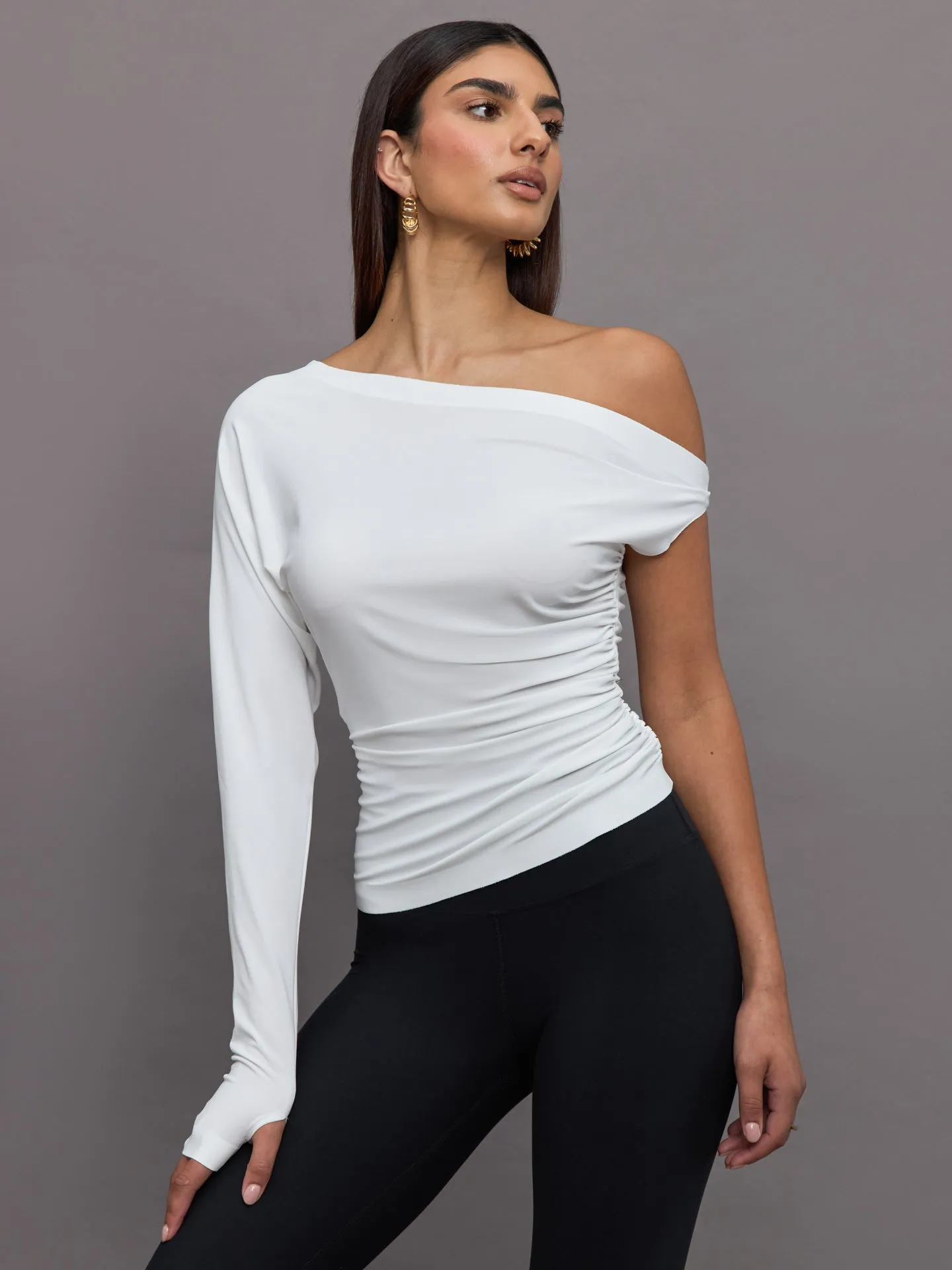 NK Sleeve Drop Shoulder Side Drape Top - Snow White sold by Carbon38