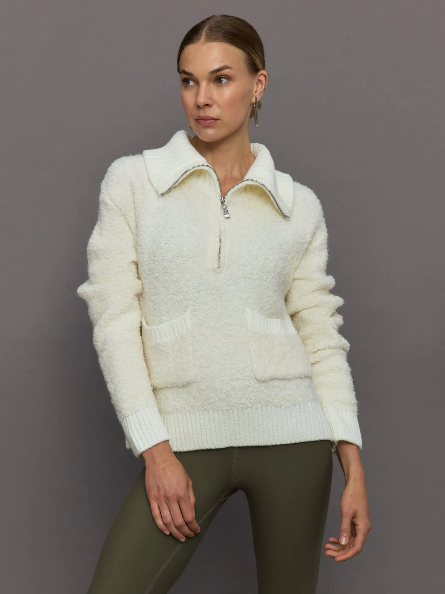 Half Zip Boucle Pullover - Off White sold by Carbon38
