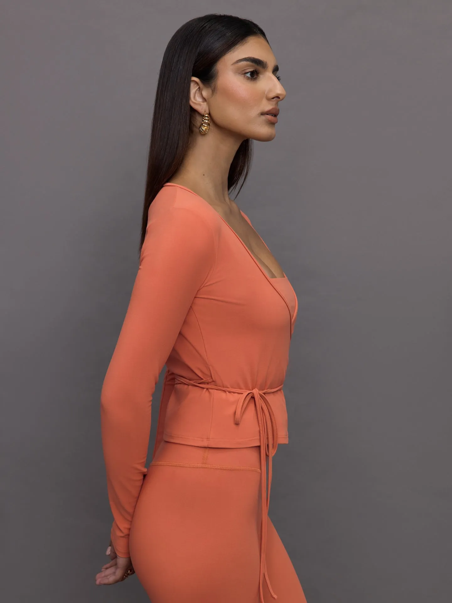 Long Sleeve Tie Top in Melt - Burnt Sienna sold by Carbon38 product image thumbnail 3