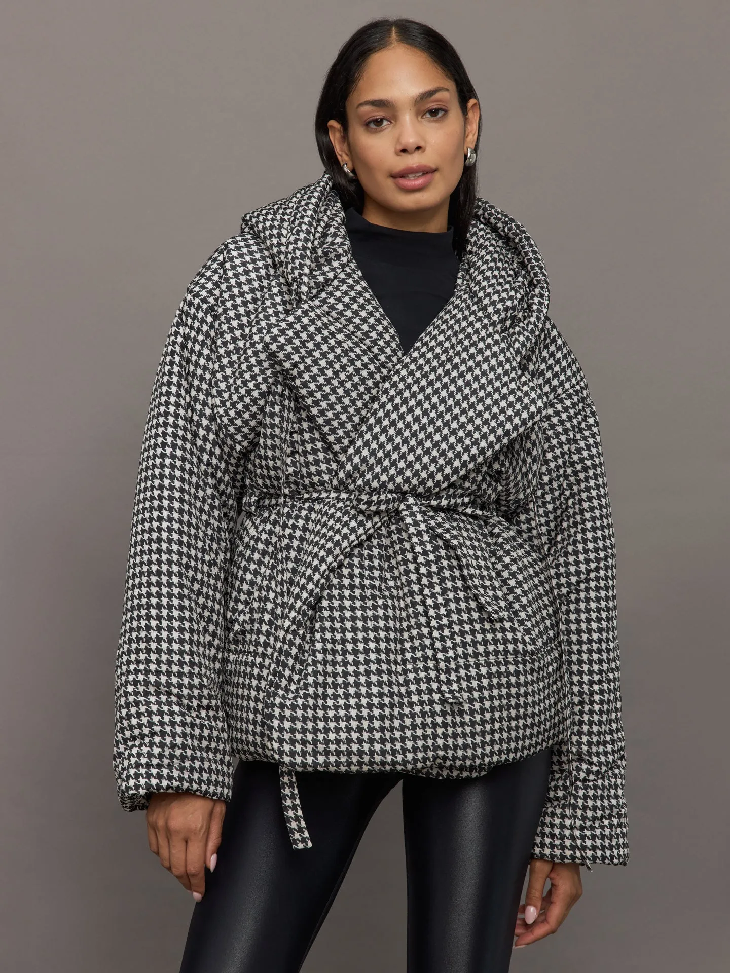 Hooded Sleeping Bag Coat Short - Large Houndstooth sold by Carbon38