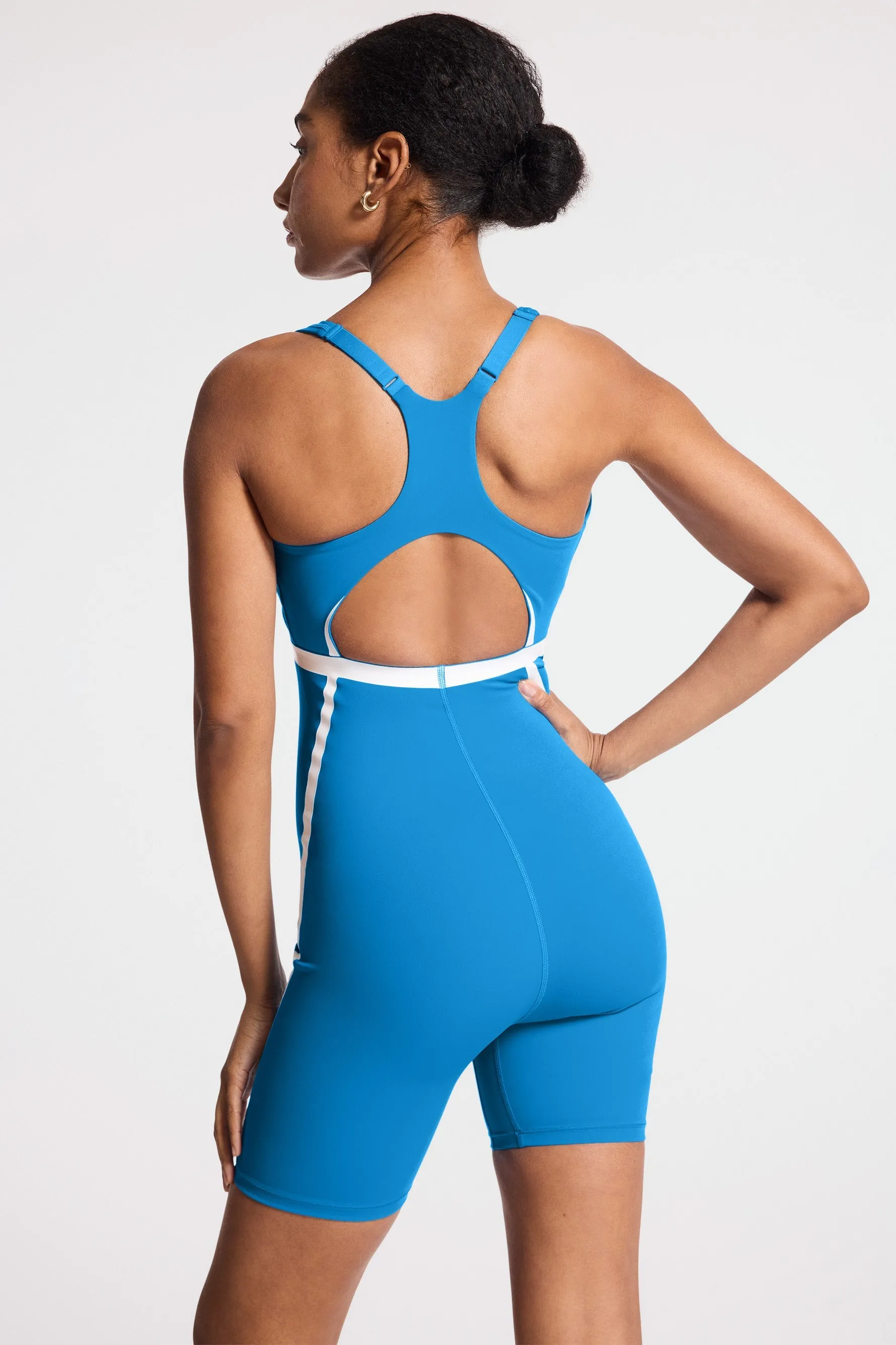 V-Neck Plunge Contrast Short Catsuit - French Blue/white sold by Carbon38 product image thumbnail 2