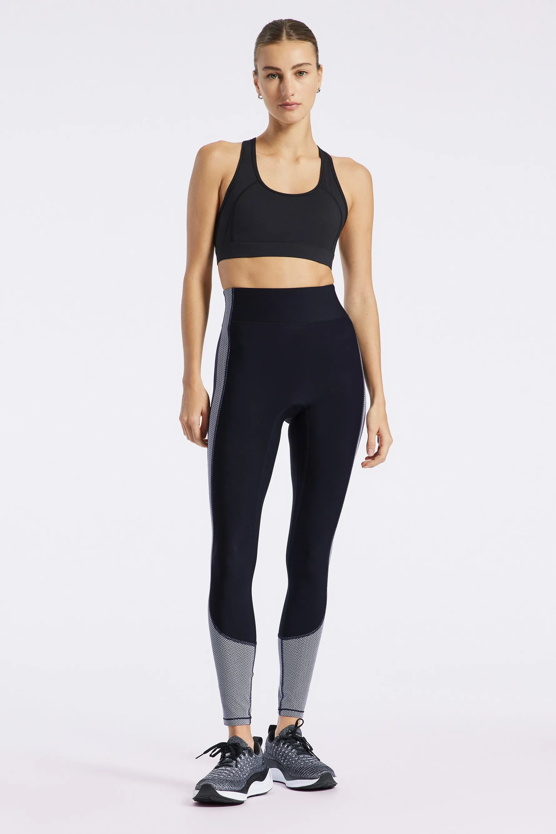 Center Stage Color Block Pro Fleece Legging - Black/white Herringbone sold by Carbon38 product image thumbnail 5
