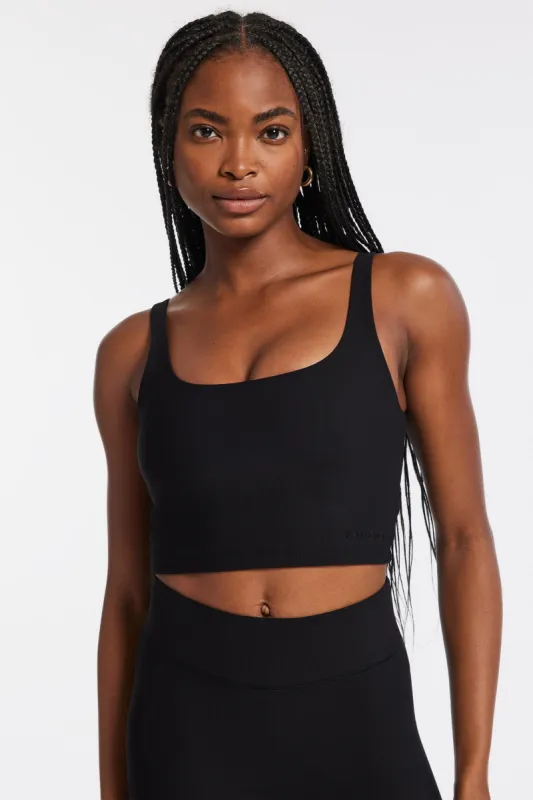 Rib Tempo Crop Bra - Black Rib sold by Carbon38