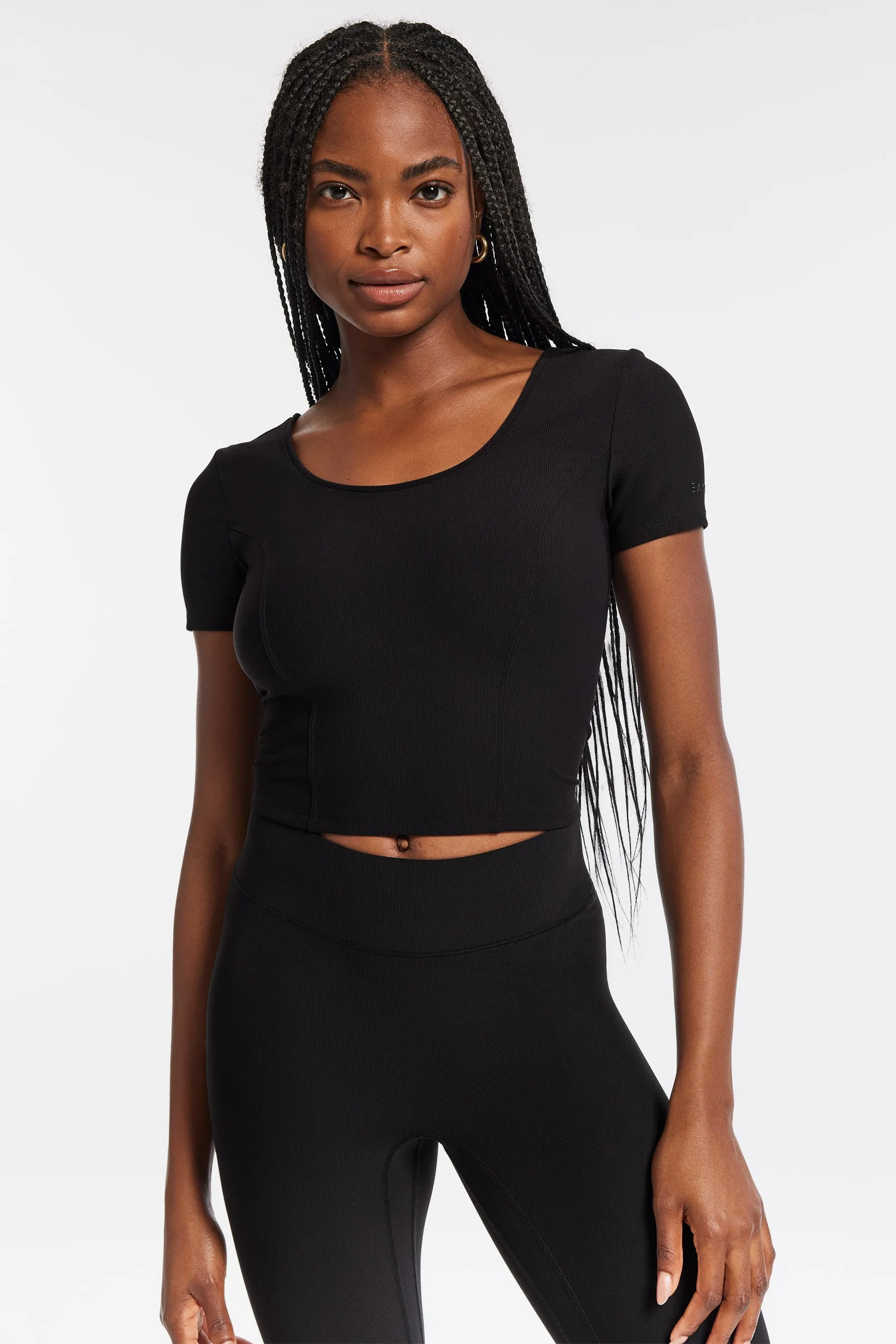Rib Crop Short Sleeve - Black Rib sold by Carbon38
