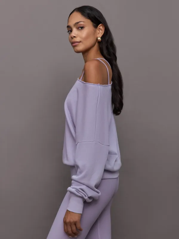 Off Shoulder Sweatshirt in French Terry - Lavender Grey sold by Carbon38