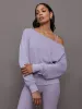 Off Shoulder Sweatshirt in French Terry - Lavender Grey sold by Carbon38