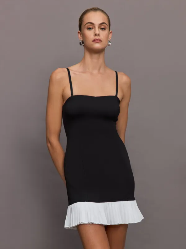 Sweetheart Pleated Tennis Dress - Black/White sold by Carbon38
