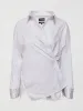 RHINESTONE OVERSIZED BUTTON UP SHIRT - White w/ Silver Rhinestones sold by Carbon38