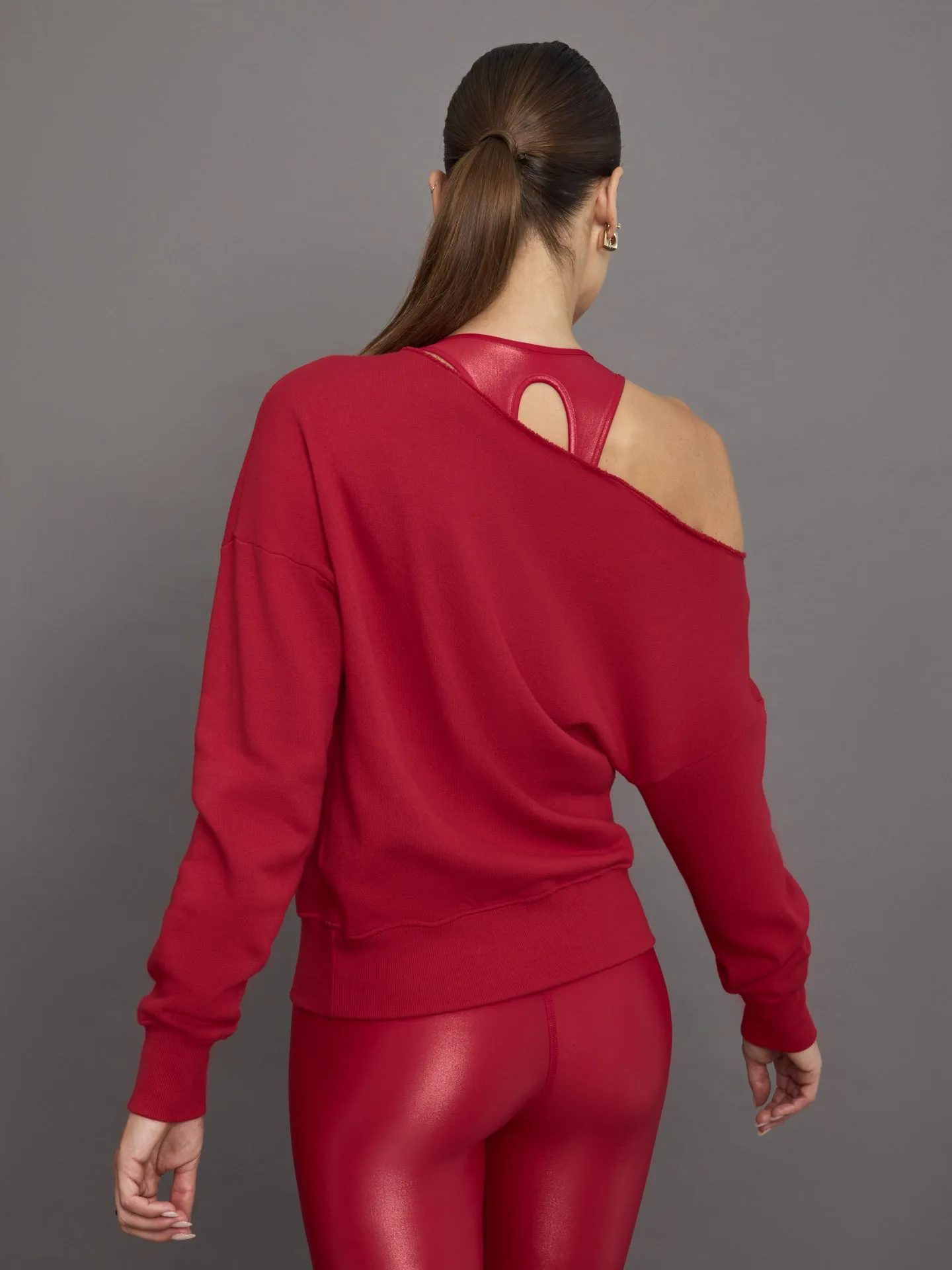 Off Shoulder Sweatshirt in French Terry - Crimson Red sold by Carbon38 product image thumbnail 4