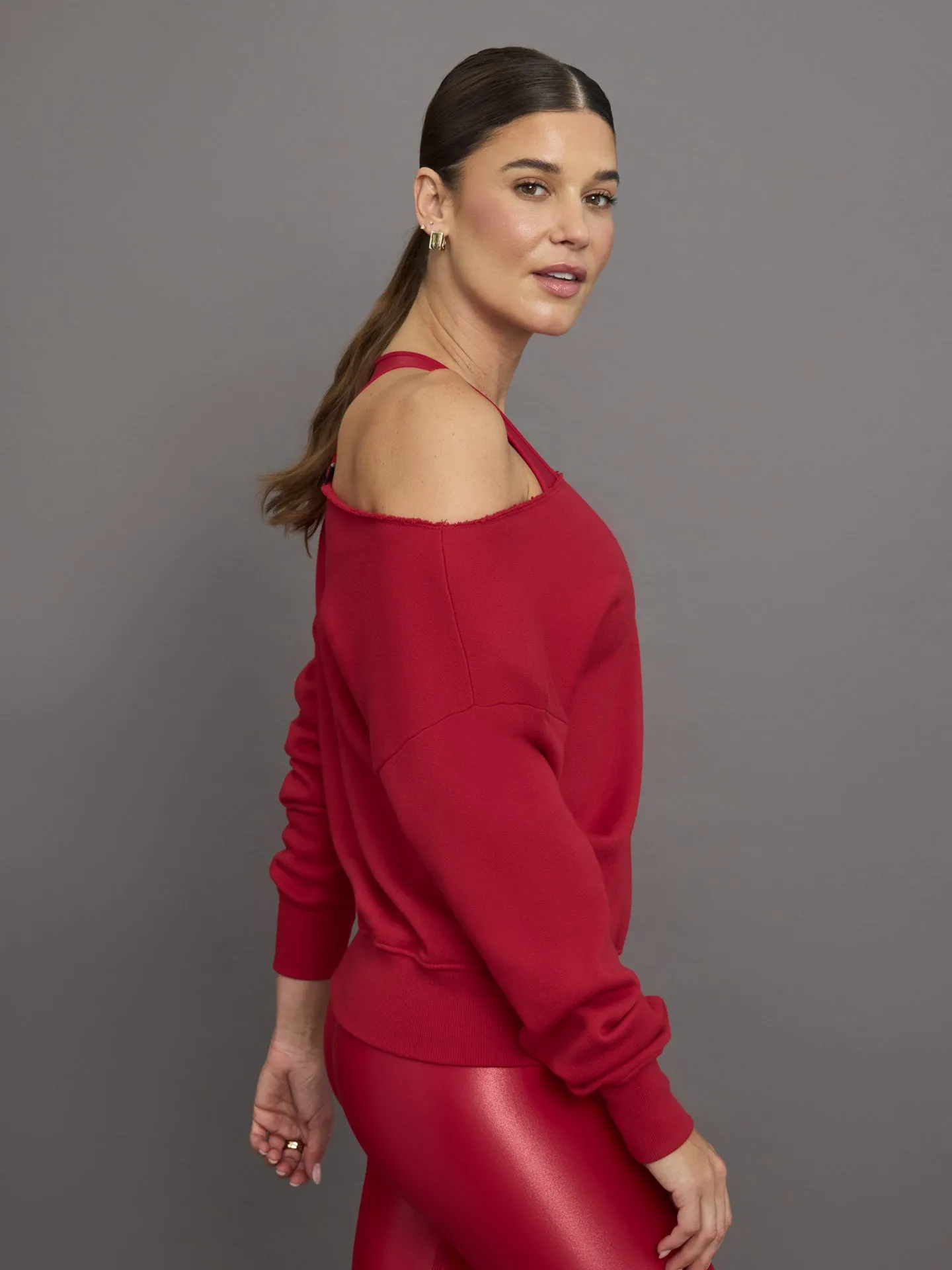 Off Shoulder Sweatshirt in French Terry - Crimson Red sold by Carbon38 product image thumbnail 3
