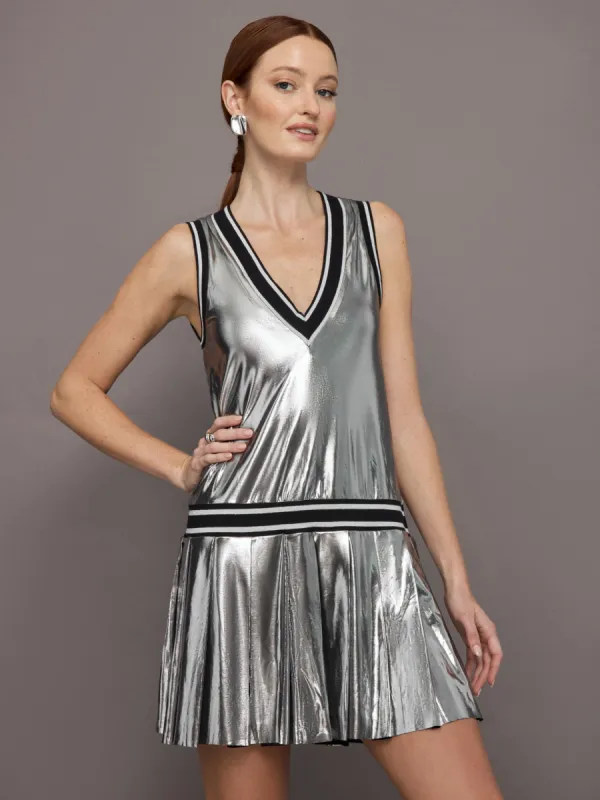 Metallic Pleated Tennis Dress - Silver made by Carbon38
