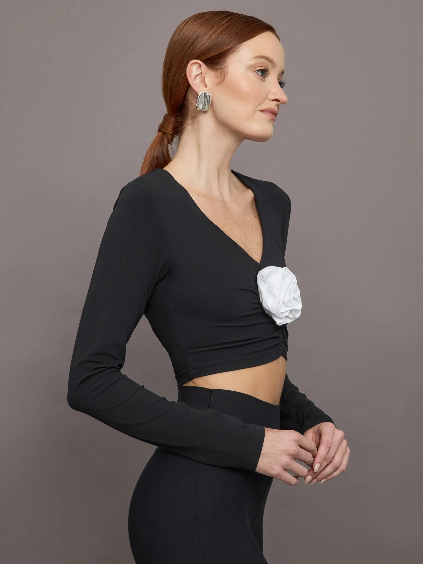 Rosette Long Sleeve Top in Melt - Black w/ White Rosette sold by Carbon38 product image thumbnail 4