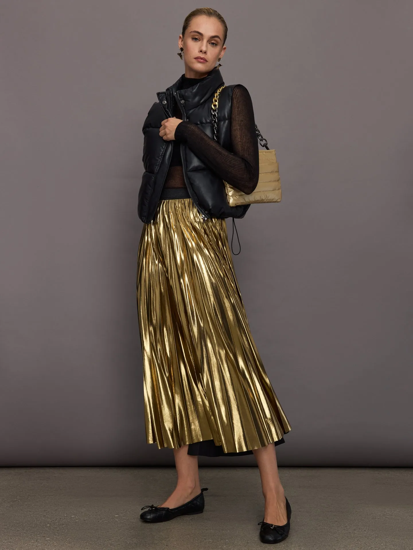 Metallic Pleated Skirt - Gold sold by Carbon38 product image thumbnail 2
