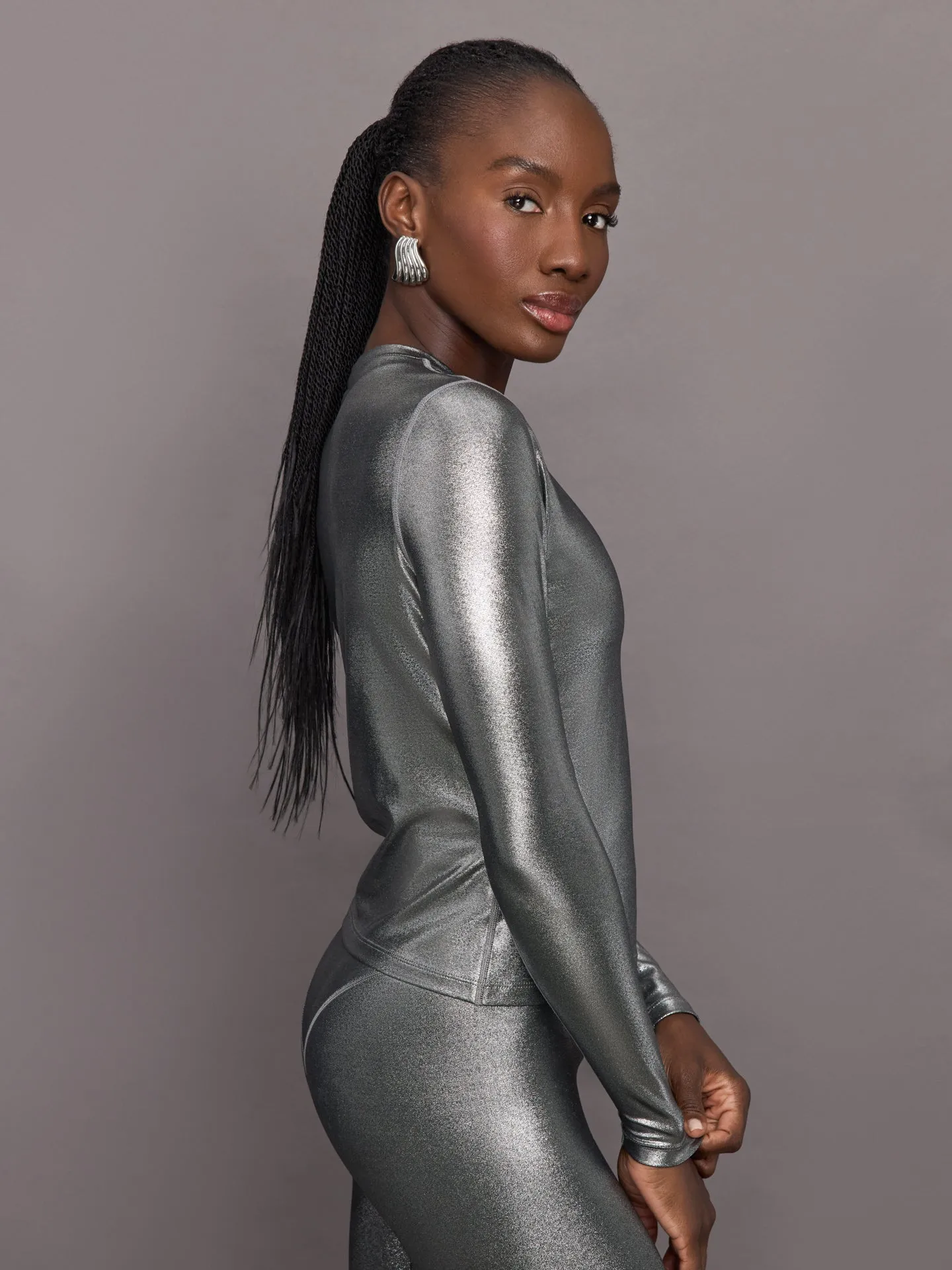 Liquid Metallic Long Sleeve Top - Metallic Silver sold by Carbon38 product image thumbnail 3