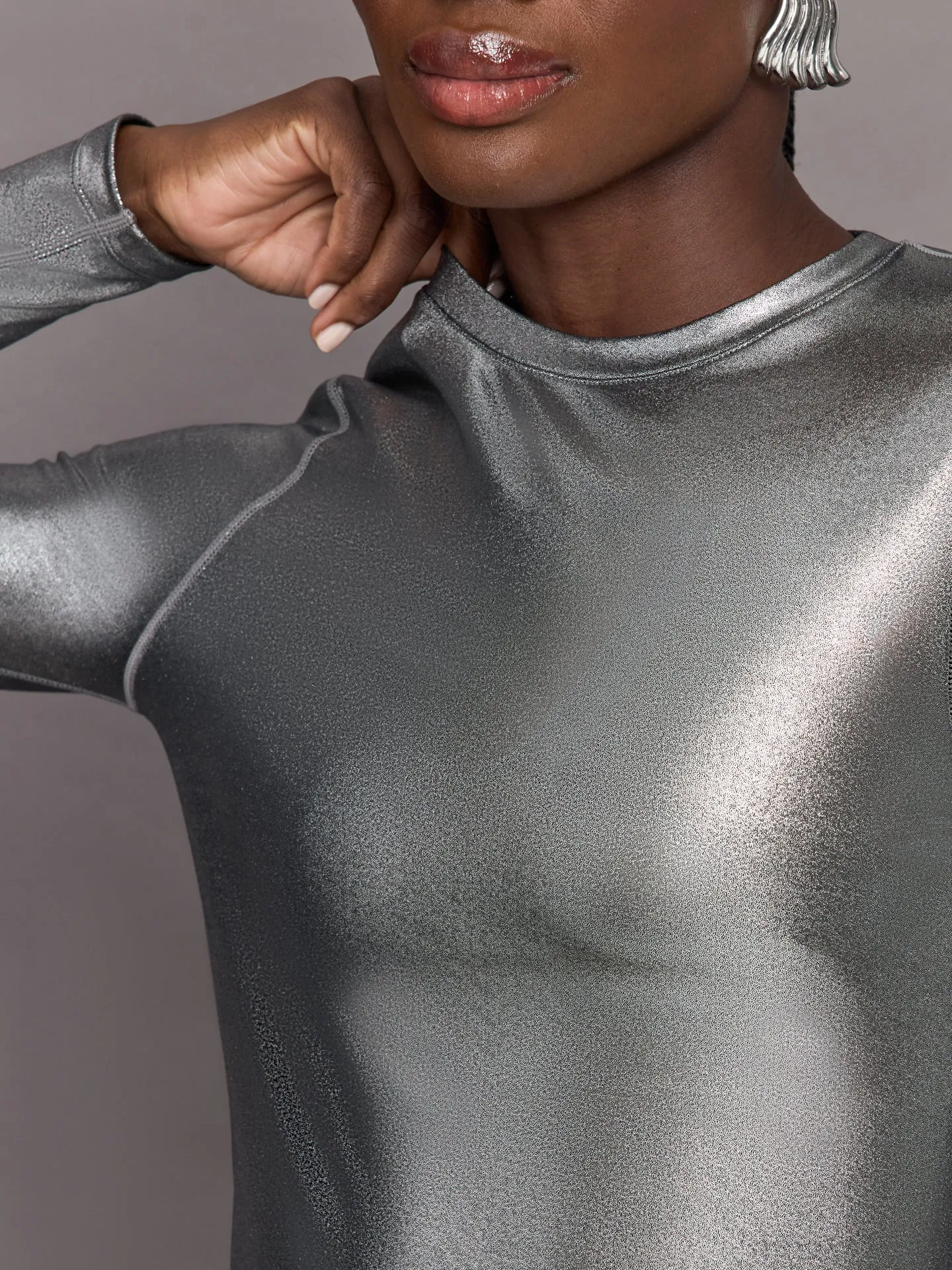 Liquid Metallic Long Sleeve Top - Metallic Silver sold by Carbon38 product image thumbnail 5