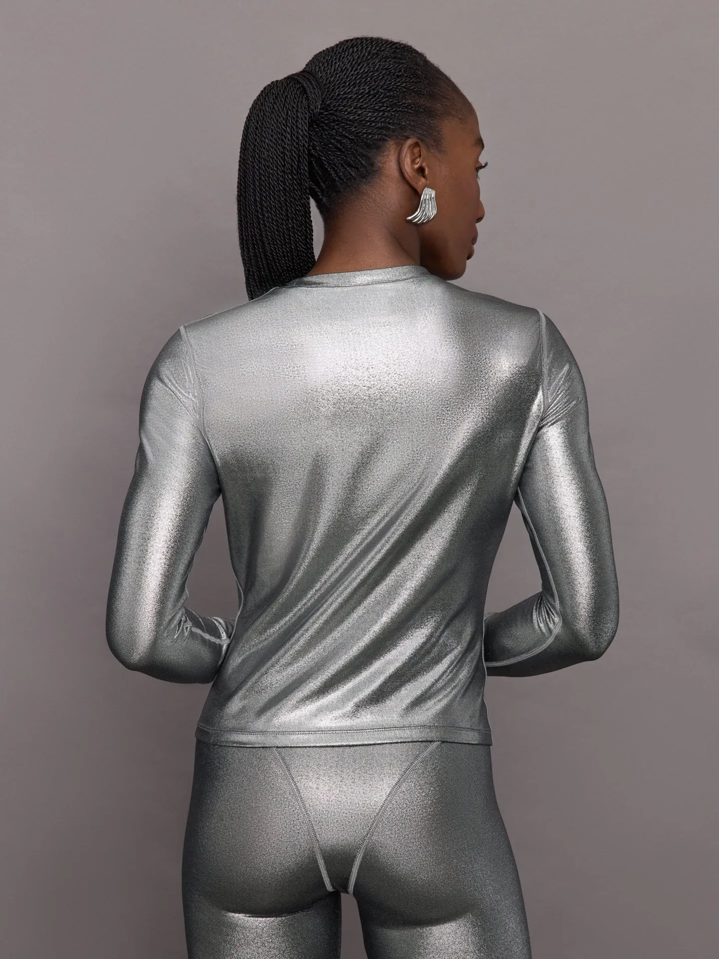 Liquid Metallic Long Sleeve Top - Metallic Silver sold by Carbon38 product image thumbnail 4