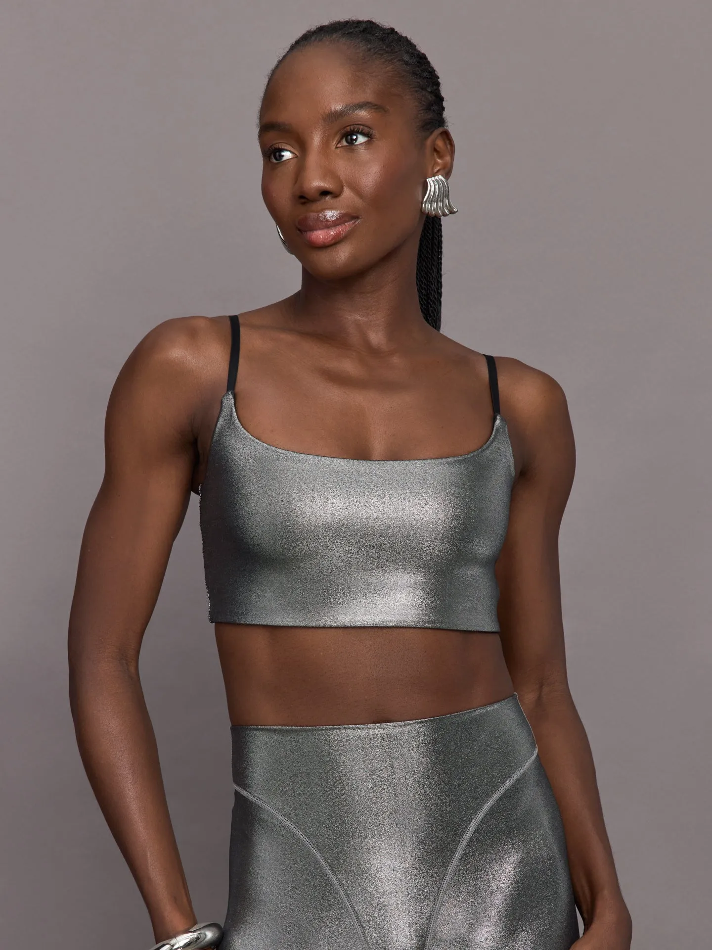 Liquid Metallic Scoop Bra - Metallic Silver sold by Carbon38