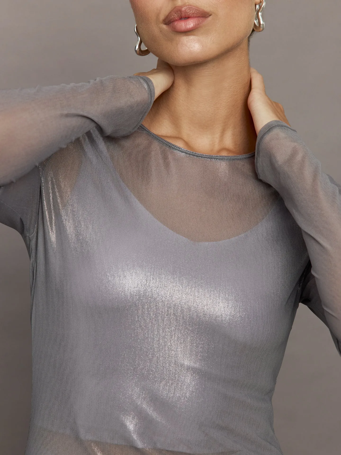 Silver Mesh Long Sleeve Top - Grey Mesh sold by Carbon38 product image thumbnail 3
