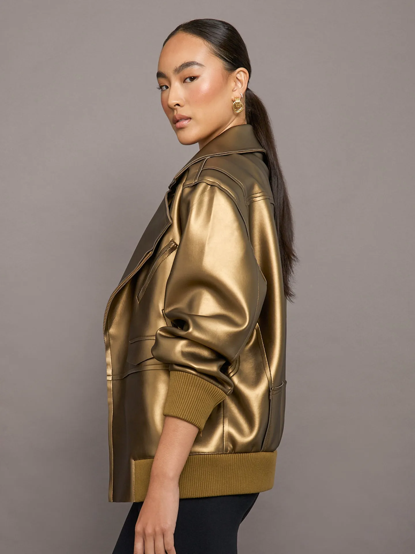 Oversized Moto Jacket - Metallic Bronze sold by Carbon38 product image thumbnail 4