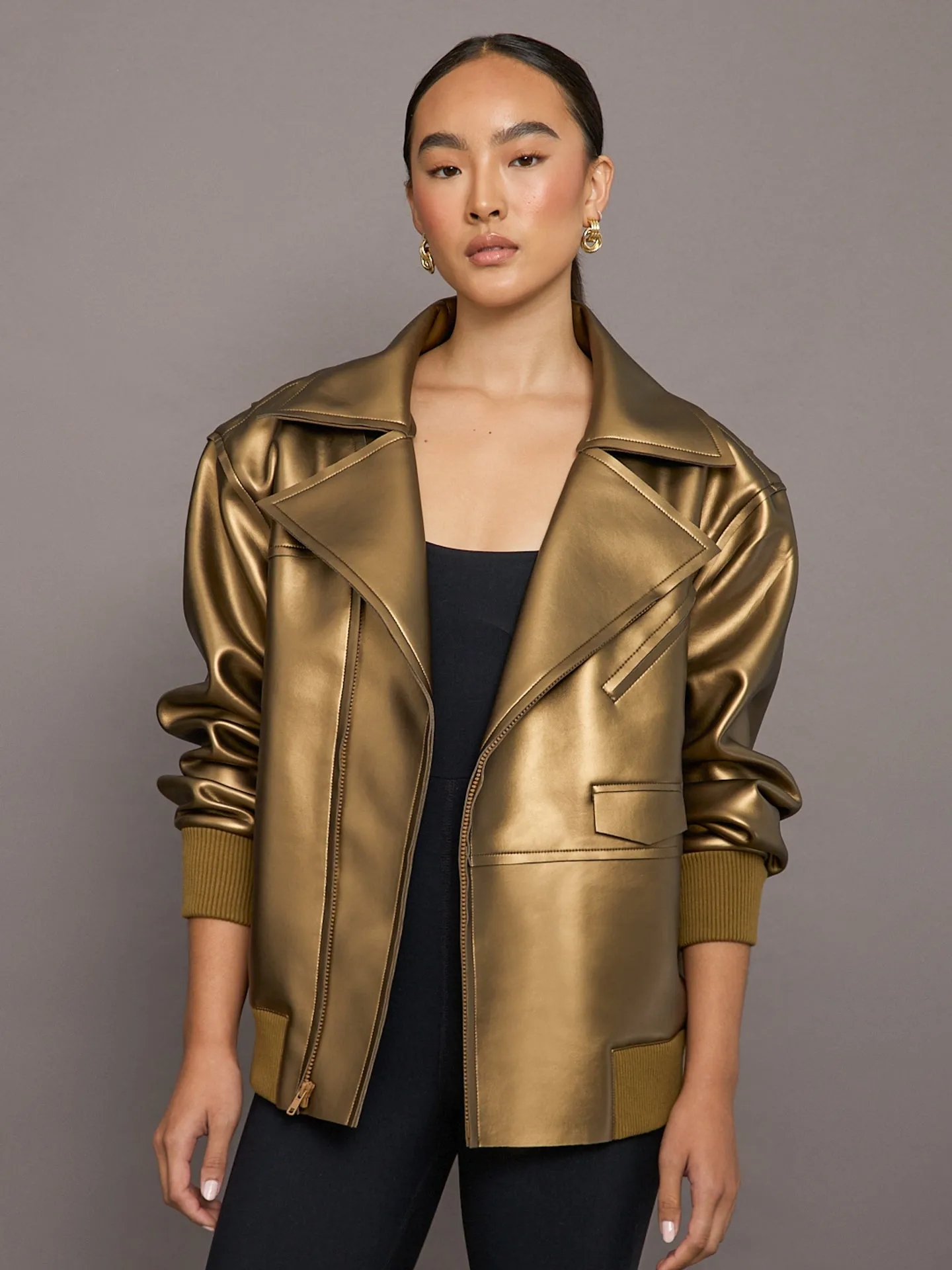 Oversized Moto Jacket - Metallic Bronze sold by Carbon38