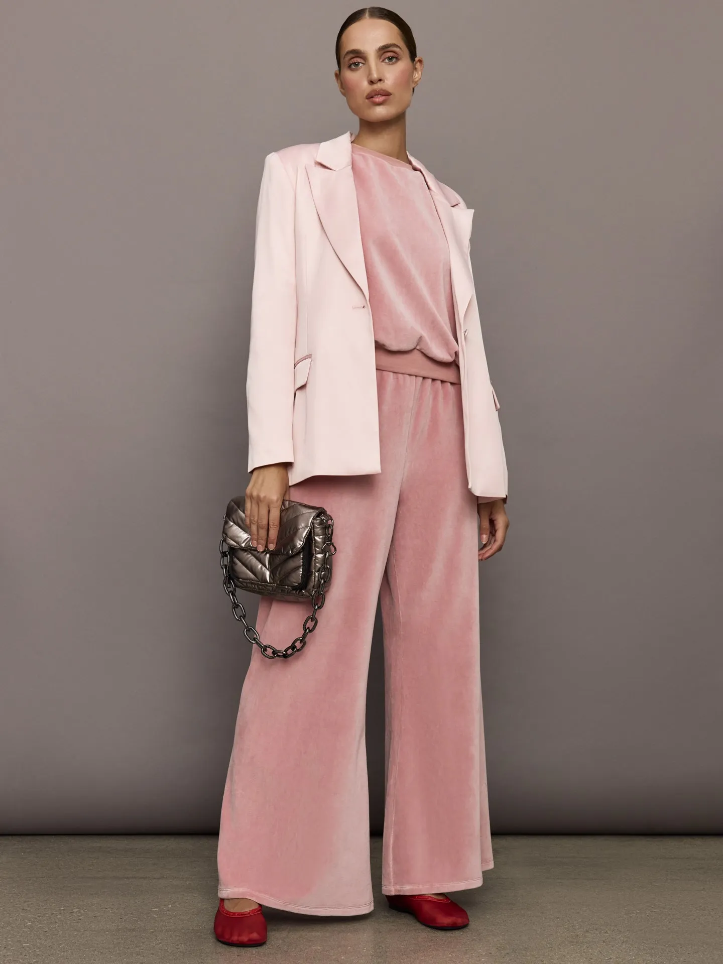 Wide Leg Pant in Velour - Blush sold by Carbon38 product image thumbnail 2