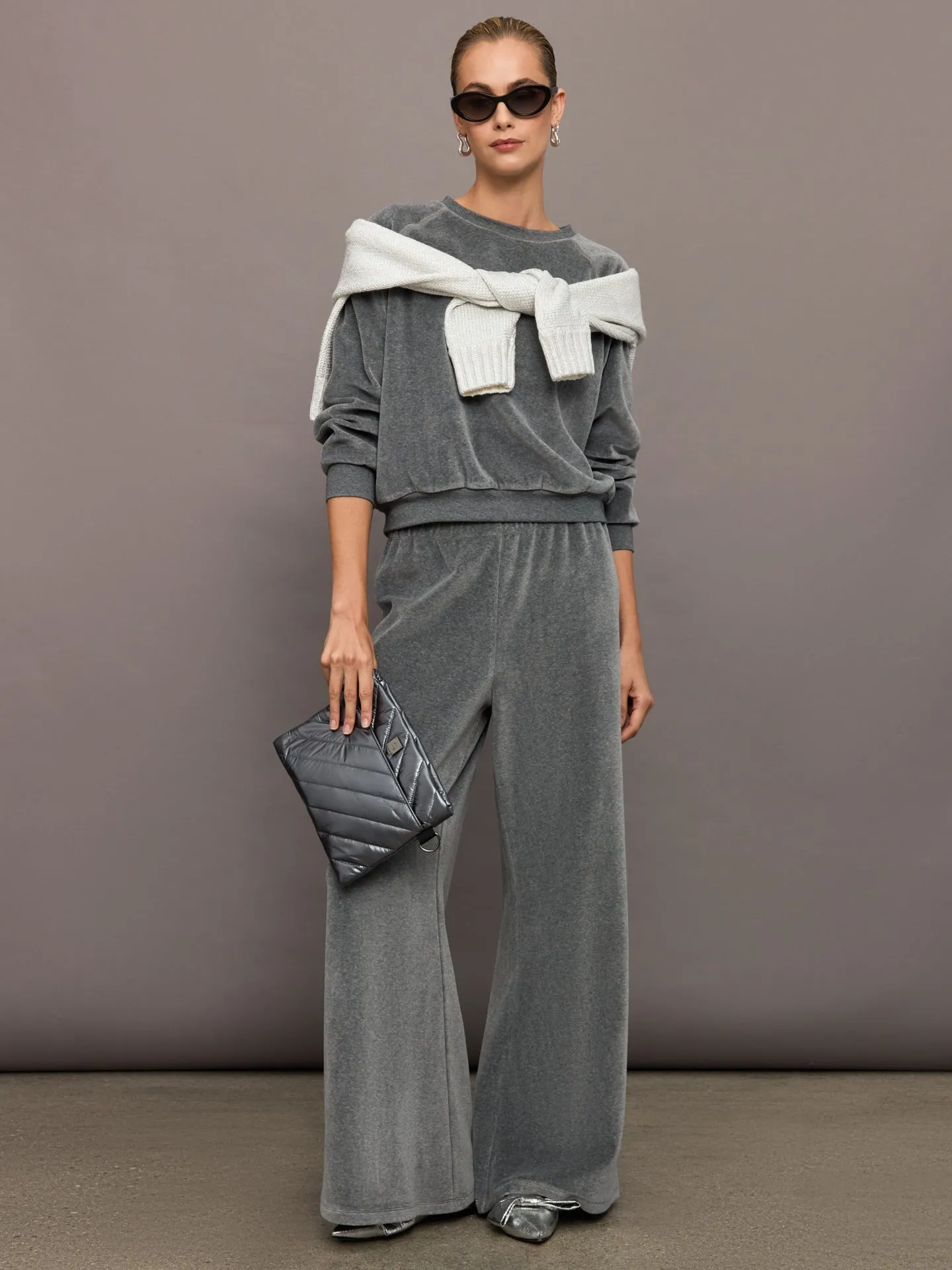 Wide Leg Pant in Velour - Charcoal Grey sold by Carbon38 product image thumbnail 2