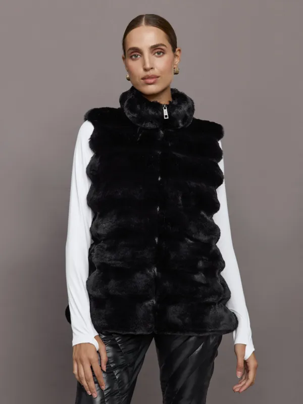 Plush Faux Fur Reversible Vest - Black sold by Carbon38