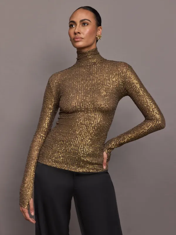 Slim Fit Long Sleeve Turtle Top - Bronze sold by Carbon38