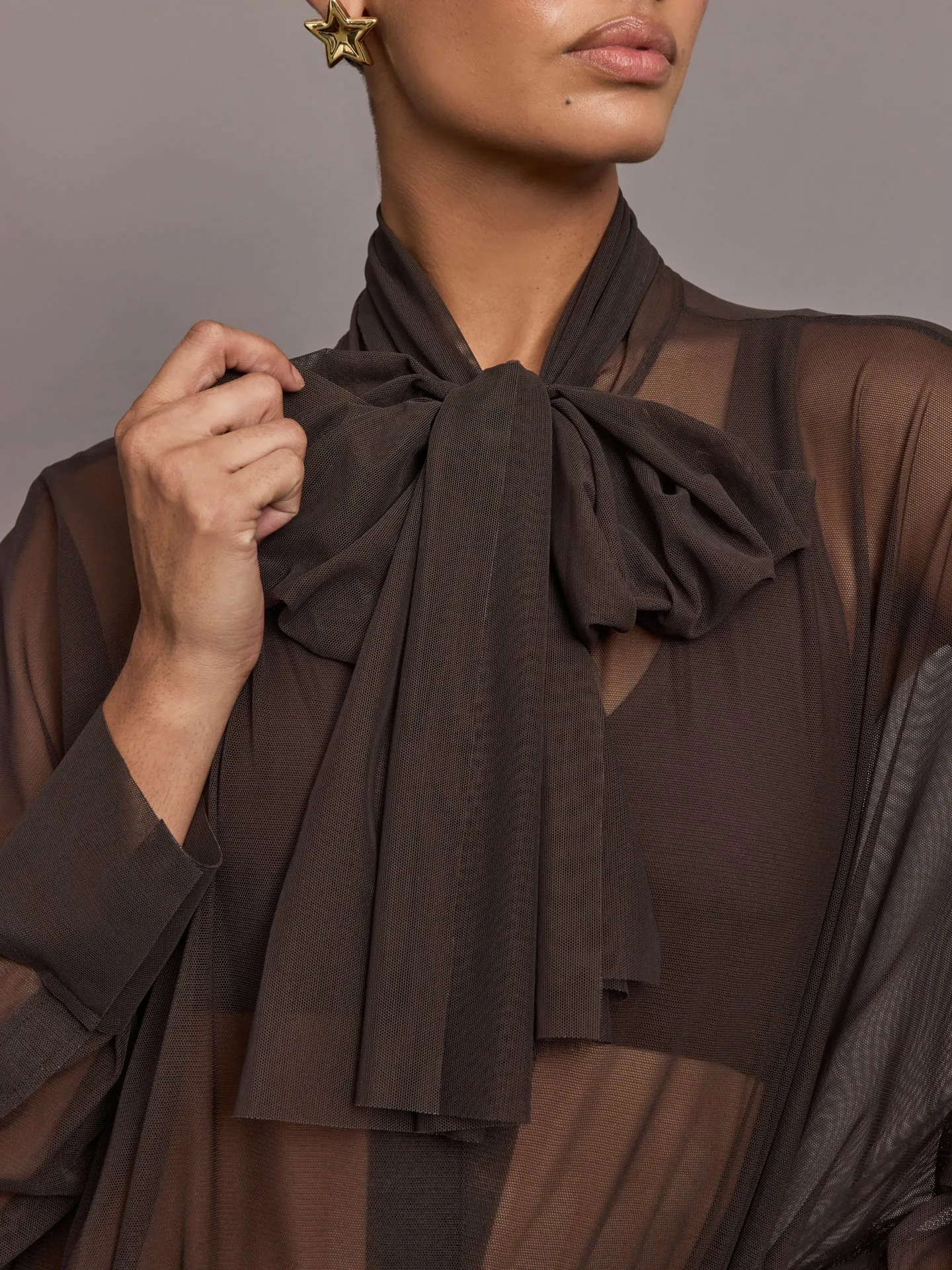 Super Oversized BF NK Shirt Bodysuit W/ Bow - Espresso sold by Carbon38 product image thumbnail 5