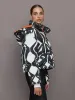 Mountain Puffer Ski Jacket - Geo Print Black/Snow White sold by Carbon38
