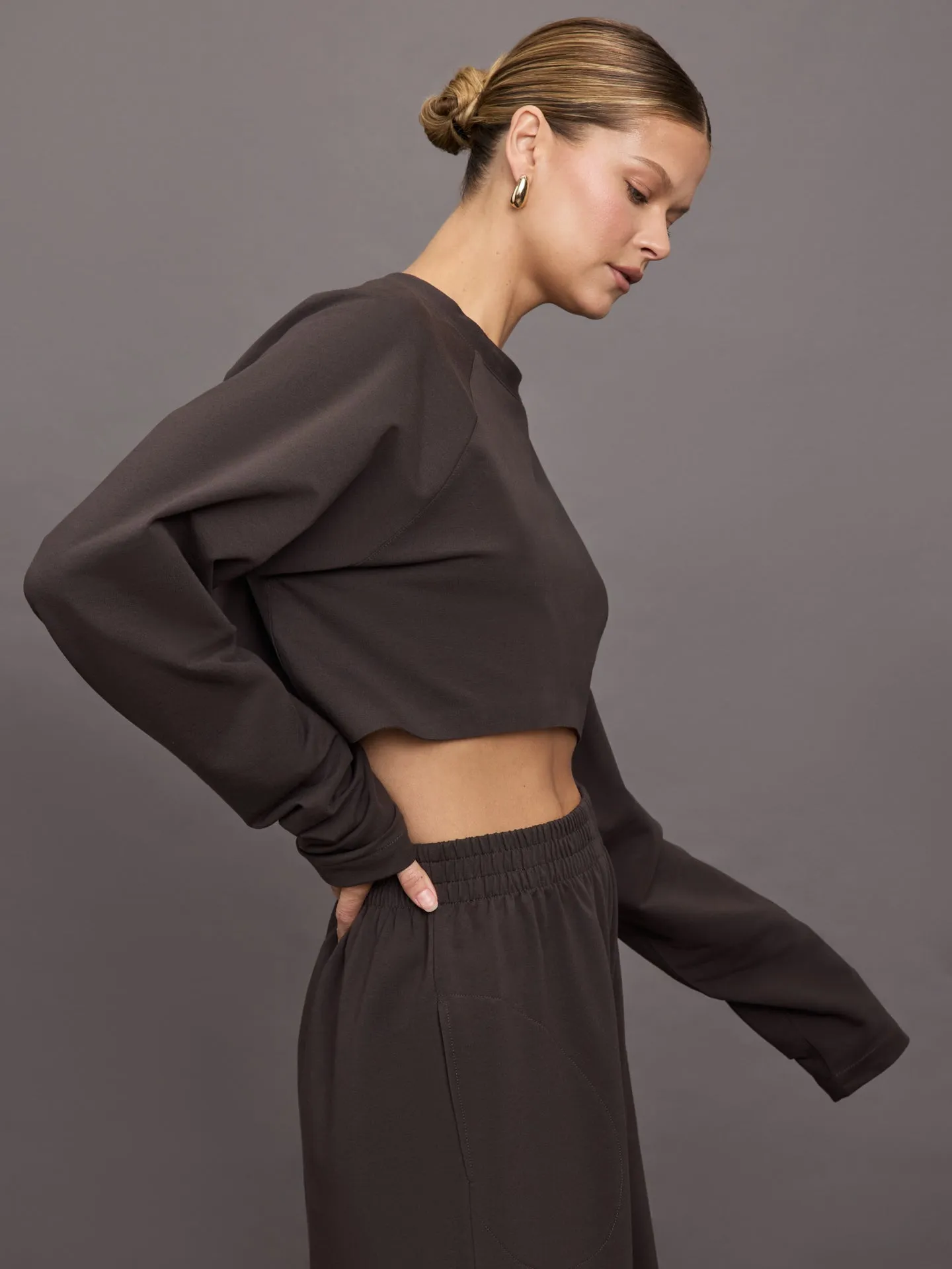 Oversized Raglan Sleeve Cropped Top - Espresso sold by Carbon38 product image thumbnail 3