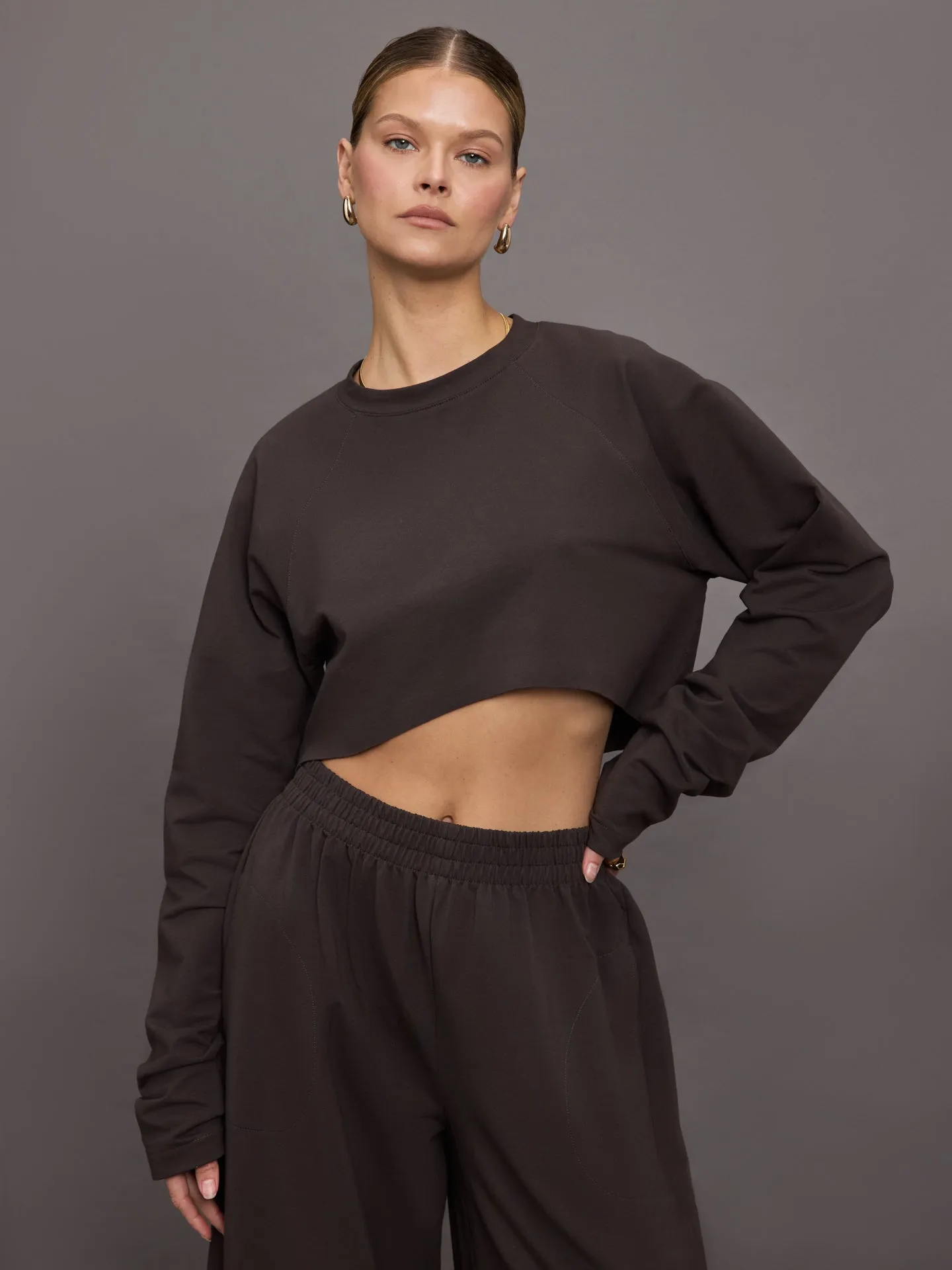 Oversized Raglan Sleeve Cropped Top - Espresso sold by Carbon38