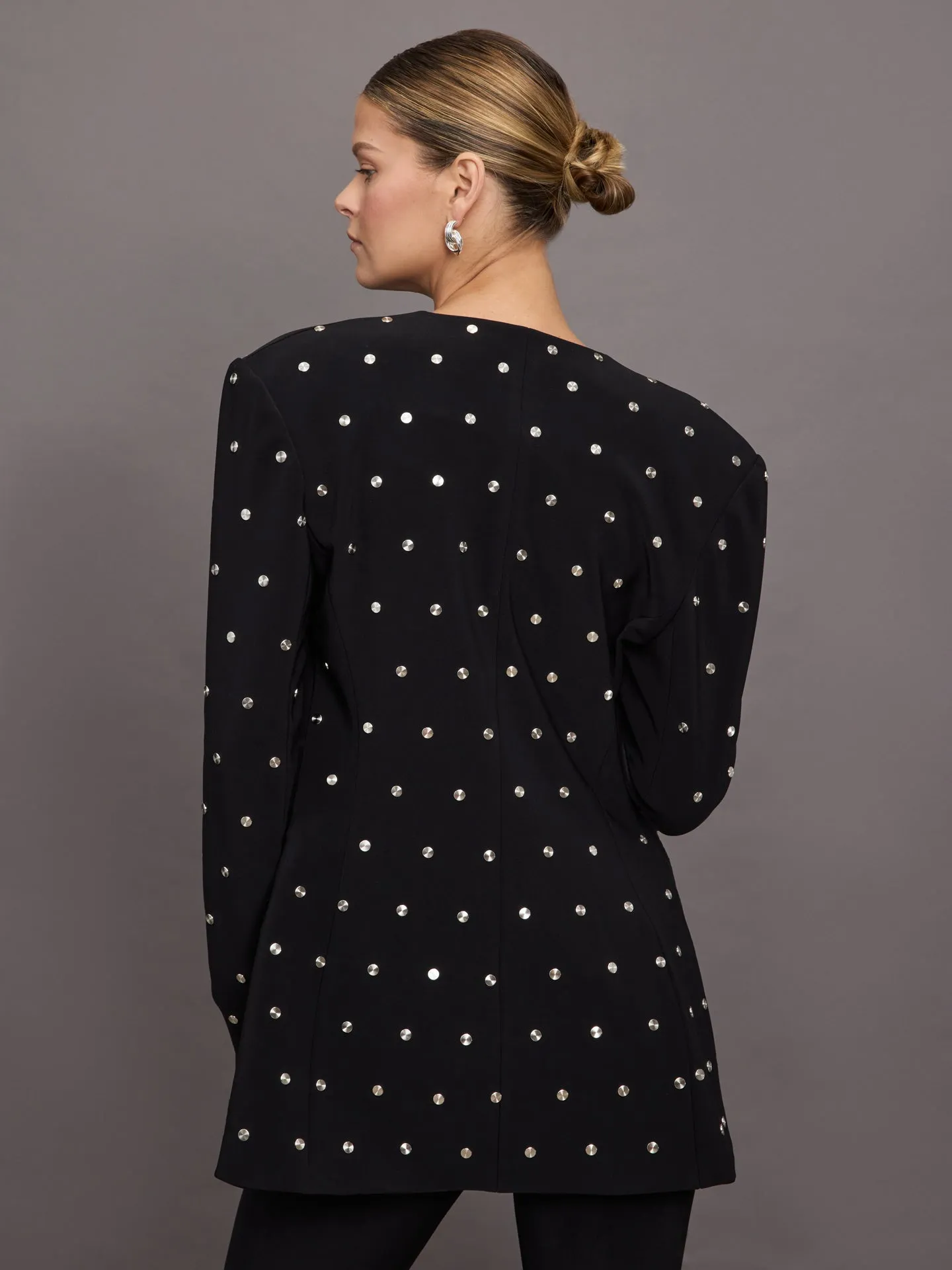 LS Shoulder Pad V Neck Zip Front Jacket - Black All Over Studs sold by Carbon38 product image thumbnail 4