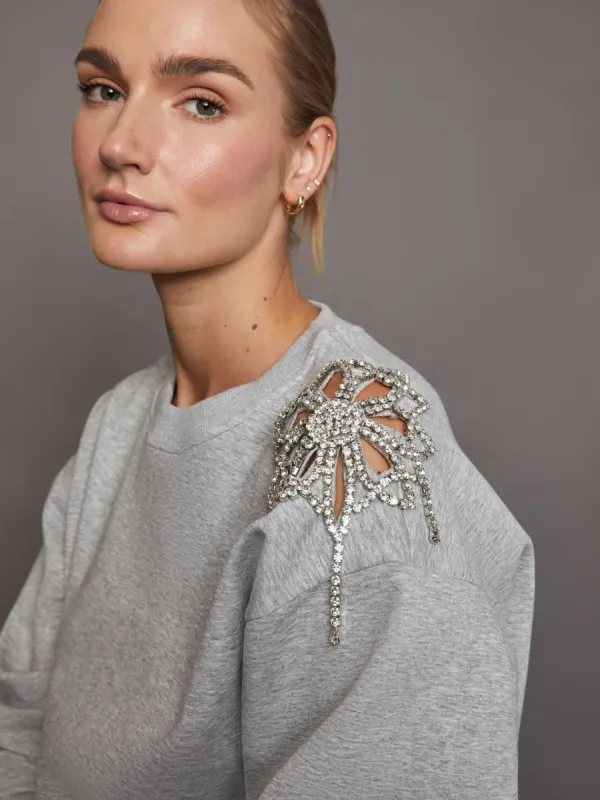 Rhinestone Cut Out Sweatshirt - Heather Grey sold by Carbon38