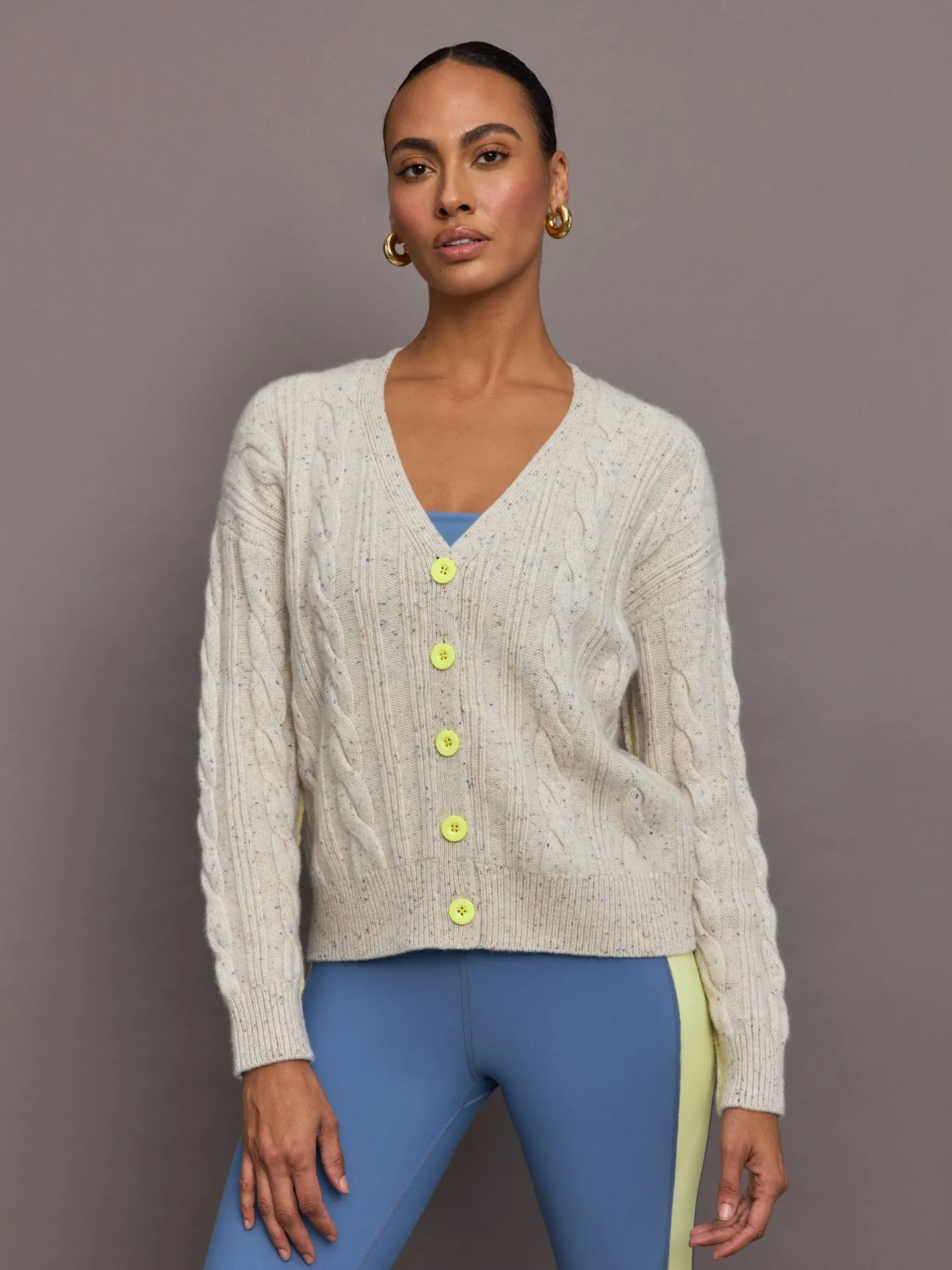 Suzanne Just Add Love Cashmere Cardigan - Soft Taupe Multi sold by Carbon38