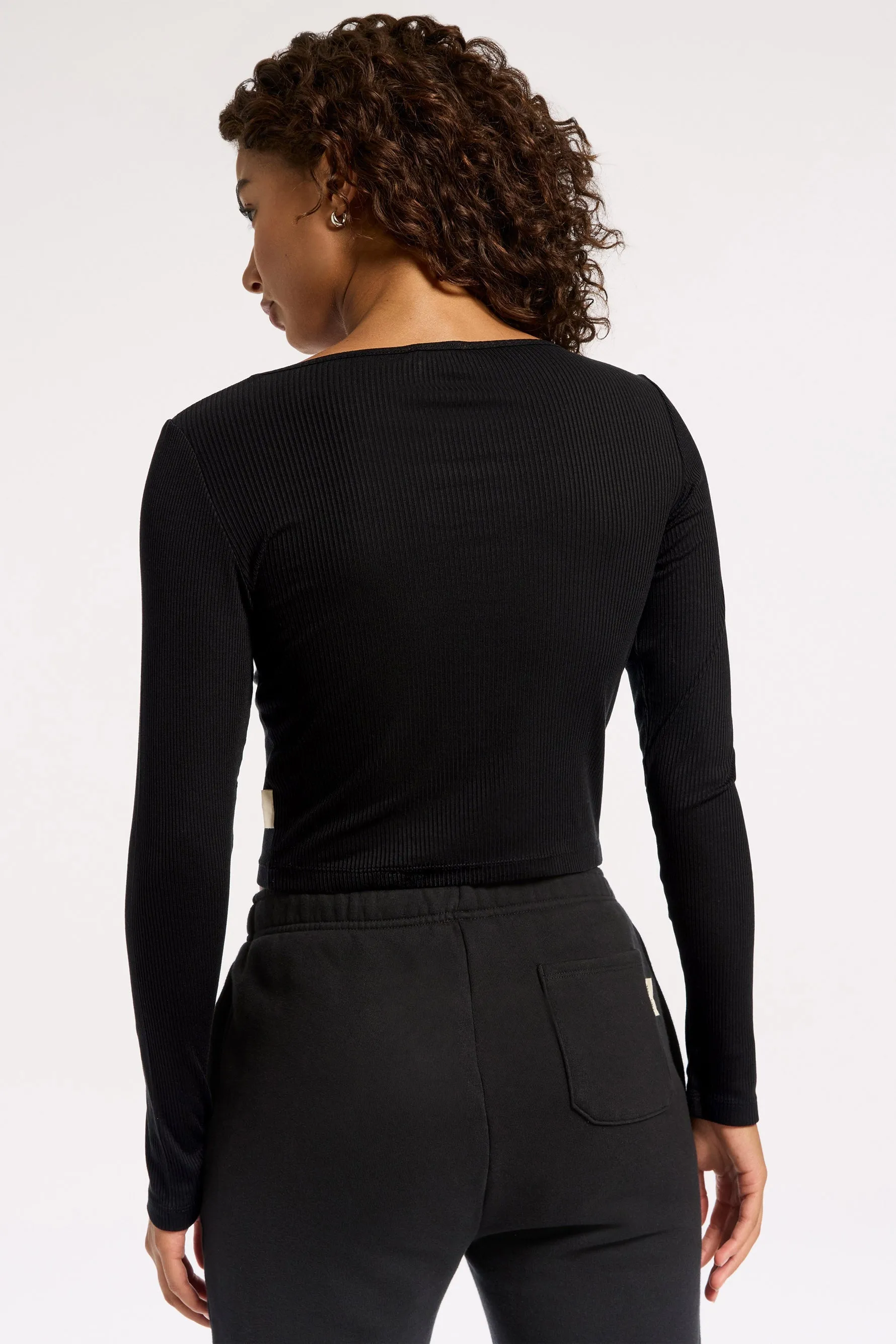 Rivington Ribbed Long Sleeve Scoop Neck Crop Top - Black sold by Carbon38 product image thumbnail 3
