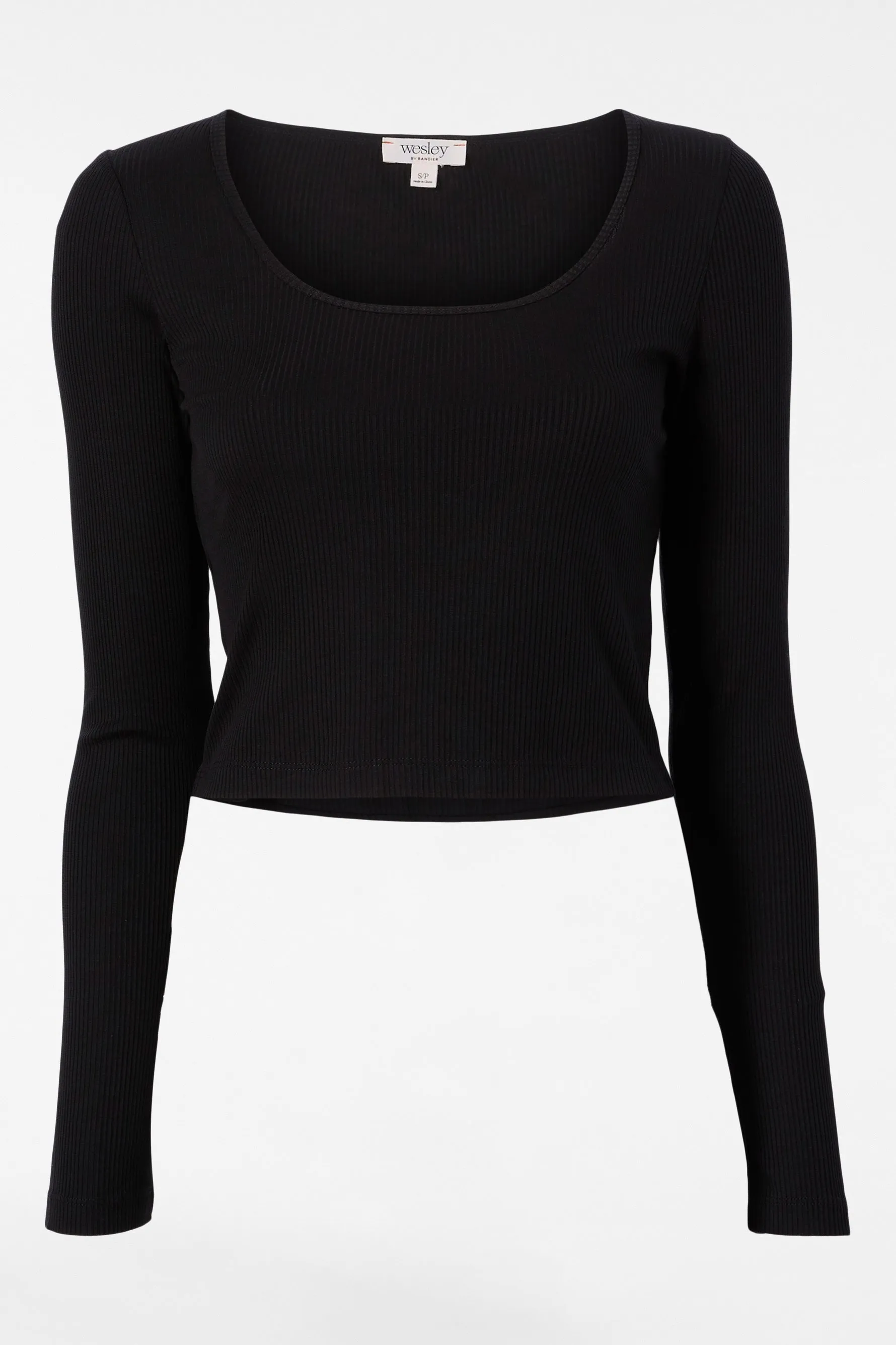 Rivington Ribbed Long Sleeve Scoop Neck Crop Top - Black sold by Carbon38 product image thumbnail 5