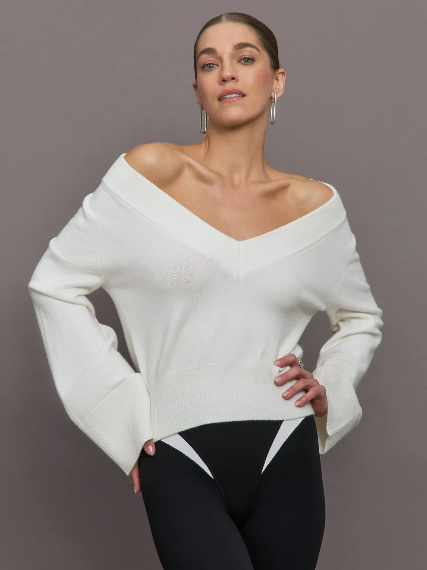 Bell Sleeve Off Shoulder Sweater - Cloud Dancer sold by Carbon38 product image thumbnail 3