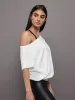 Short Sleeve Off Shoulder Sweatshirt in French Terry - White sold by Carbon38