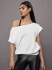Short Sleeve Off Shoulder Sweatshirt in French Terry - White sold by Carbon38