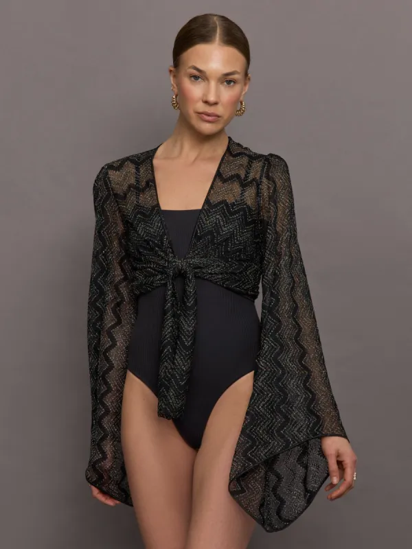 Top - Black Tone on Tone Chevron Raschel w/Lurex sold by Carbon38