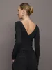 Long Sleeve Wrap Top in Ribbed Jersey - Black sold by Carbon38