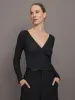 Long Sleeve Wrap Top in Ribbed Jersey - Black sold by Carbon38