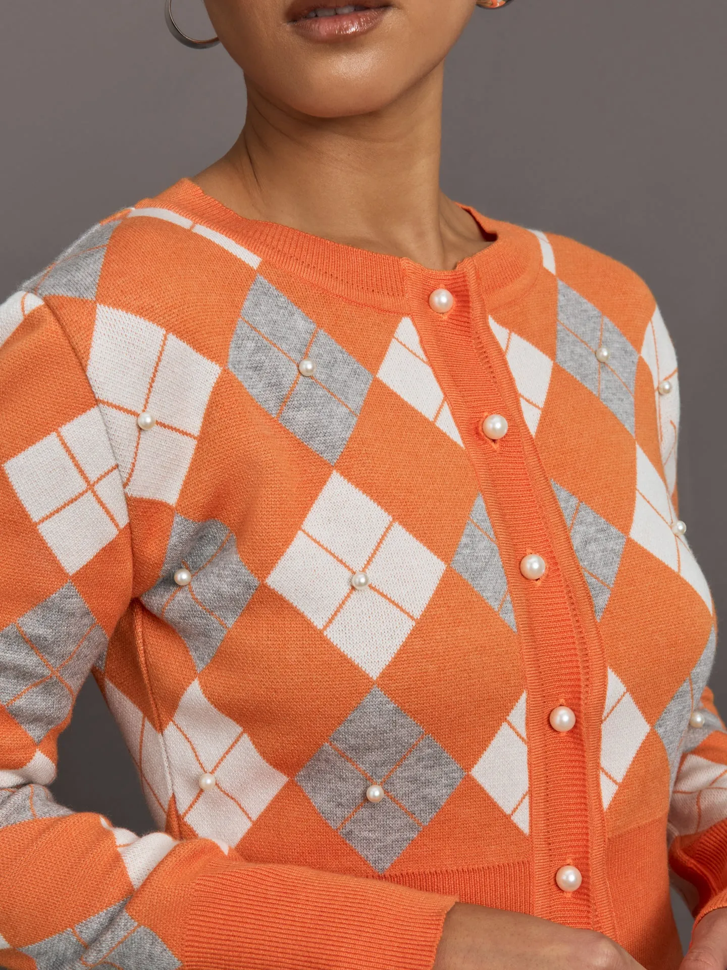 Nomia Plaid Pearly Cardigan - Mandarine/Gold sold by Carbon38 product image thumbnail 5