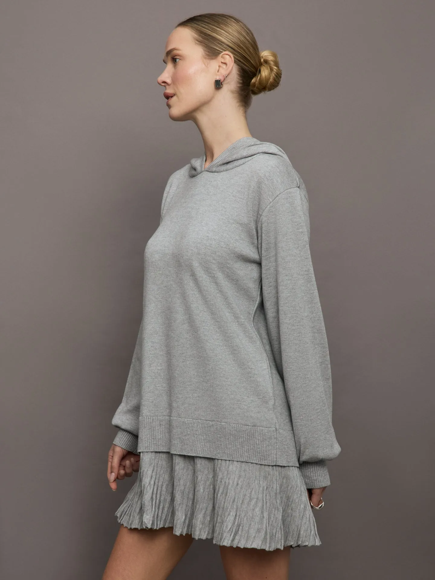 Nomia Pleated Hem Hoodie Dress - Heather Grey sold by Carbon38 product image thumbnail 3