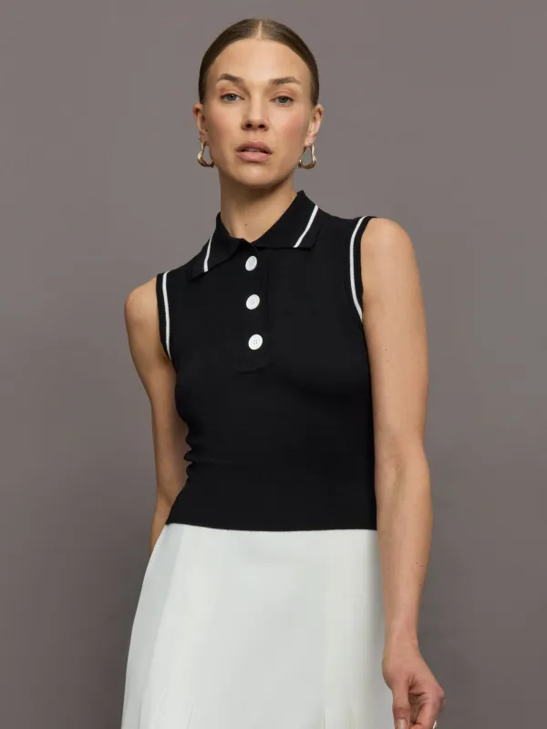 Tennis Sleeveless Polo - Black/ White sold by Carbon38