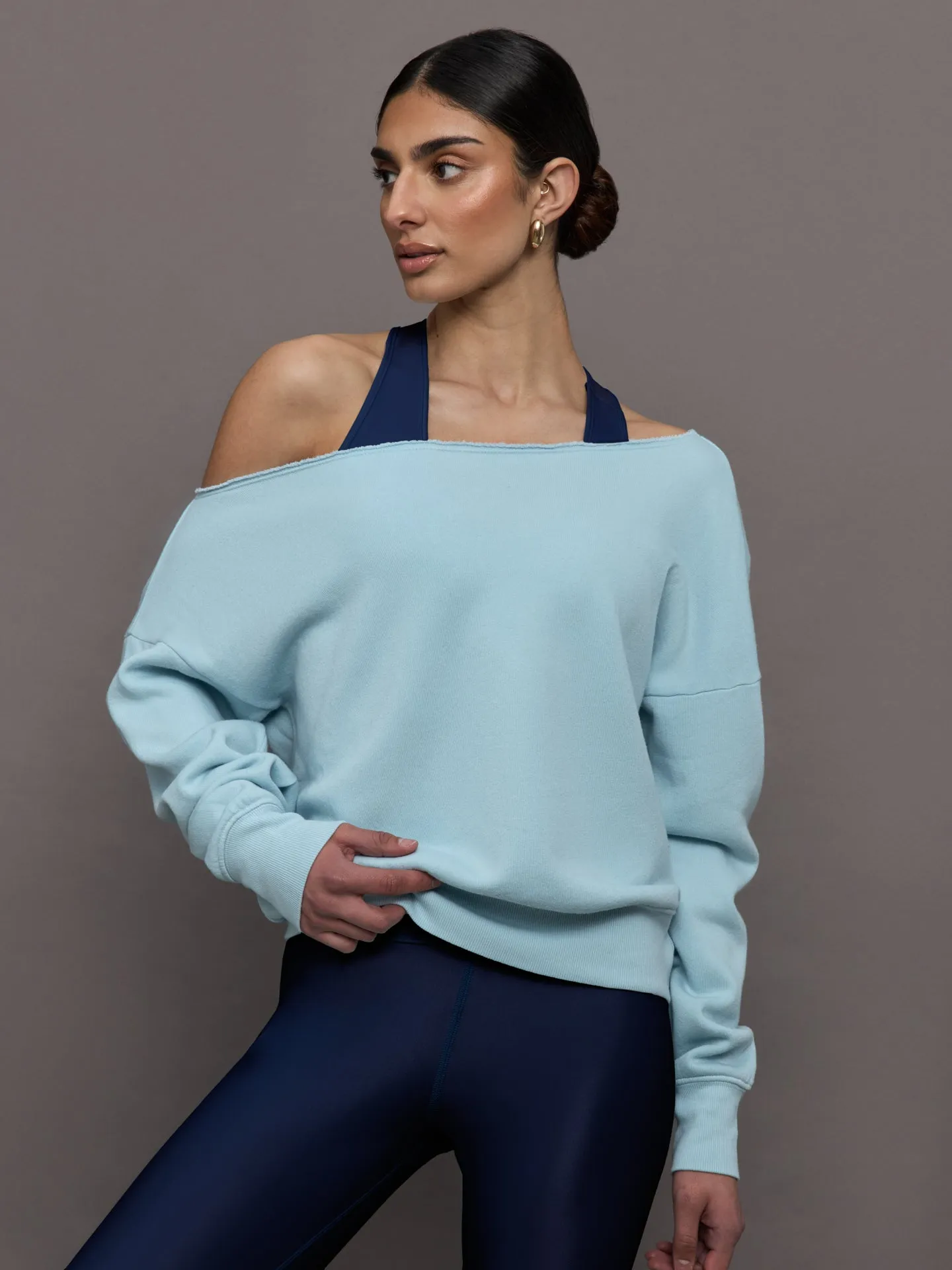 Off Shoulder Sweatshirt in French Terry - Sky Blue sold by Carbon38